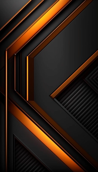 Decorative black and dark orange glow linear vector background clipart, in the style of light& shadow play, layered composition, dark gray and bronze, # vfxfriday, sharp angles, metallic rectangles, depth of layers, high quality, 8k
