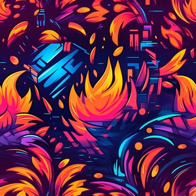 vibrant and dynamic clip art vector of a heart on fire, capturing the essence of the 90s era. The heart should be stylized with bold, geometric shapes, reminiscent of neon signs and graffiti art. The flames engulfing the heart should burst with intense colors like electric blue, hot pink, and vibrant purple. Add elements like stars, lightning bolts, or musical notes to enhance the energetic feel. Incorporate a touch of nostalgia by including 90s icons, such as cassette tapes, boomboxes, or pixel