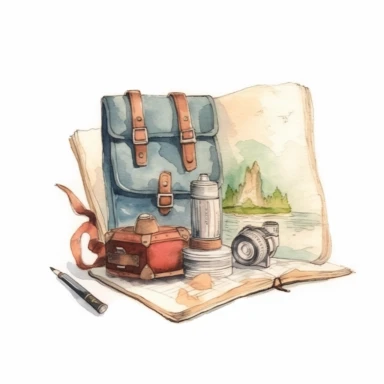 watercolour, travel journal, soft and muted nuances, high quality detail, clipart, 8k, f1