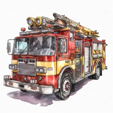 Fire Truck Portraits, PNG Clipart Portraits, Illustration clipart, 4K, extremely detailed