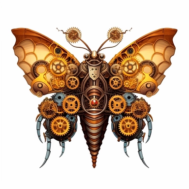 Steampunk Wildlife: Create intricate and imaginative illustrations of animals or insects with a steampunk twist. Incorporate gears, cogs, and mechanical elements into their anatomy, giving them a distinct steampunk aesthetic. Clipart. White background.