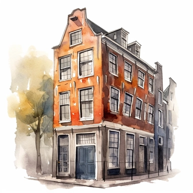 a Netherlands Anne Frank House in the style of watercolour clipart with detailed brush strokes