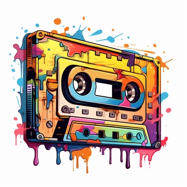 Cute Beautiful Retro 90s Color Melting cassette tape Sublimation Clipart,Cartoon, hyper realistic, intricate detail, illustration style,high solution,on the white background