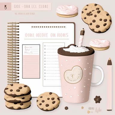 cookie clipart, to do list clipart, planner clipart, stationary, coffee cup, pink and white, c20, no words or letters, no numbers, V5