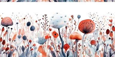 a doodle border for winter floral, cute, fantasy, watercolor, clip art style