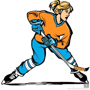 clipart of female hockey player, white background, characiture