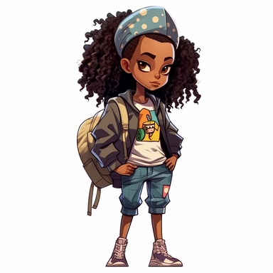 Adorable black girl with urban streetwear, ultra cute, clip art