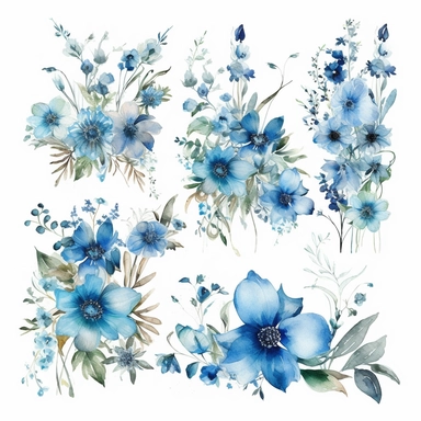 Watercolor blue Floral Borders blue Wild Flowers blue Watercolor blue Flowers Clipart Premade Borders Wedding Clipart Borders of blue flowers a square of blue watercolor flowers 4