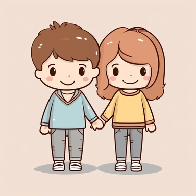 boy nad girl holding hands, icon, vector graphic, cartoon, kawaii, clipart