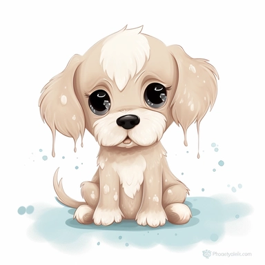 A heart-melting baby dog illustration clipart, featuring an irresistibly cute puppy with round puppy eyes, a tiny wet nose, and floppy ears, sitting on a clean white background, emanating innocence and playfulness, Illustration, digital art, with a soft and pastel color palette