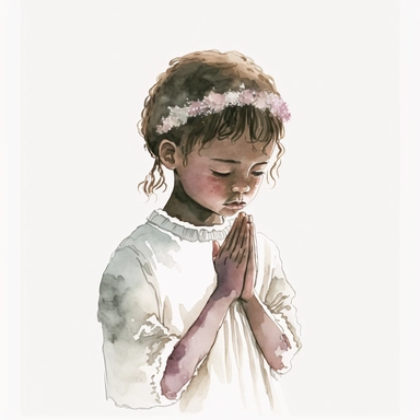 illustration of praying black boy, clipart, watercolor, white background, simple, soft colors, boho, minimalism