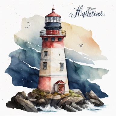 coastal lighthouse, watercolor clipart style