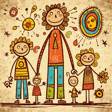 Clipart of mother, father and son holding hands child's drawing style