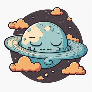 unranus planet, inclined is a pale blue gaz planet. With clouds and stars on a solar system drawing, cartoon, clipart style, vector style, comic.