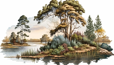 Beautiful landscape scene in Alabama. highly detailed watercolor clipart.