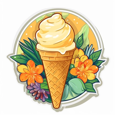 Step into a tropical paradise with a delightful clipart illustration featuring a refreshing mango ice cream in a playful cartoon style against a pristine white background. Picture a delightful ice cream cone topped with a generous scoop of mango goodness, radiating the cool and sweet essence of summer. Utilize a vibrant and lively color palette, incorporating shades of vibrant oranges, creamy yellows, and playful accents of white, to capture the mouthwatering allure of mango ice cream. Enhance t