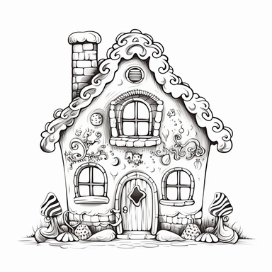 gingerbread house, clip art, coloring page, simple, line art, isolated on white background ar 11:9