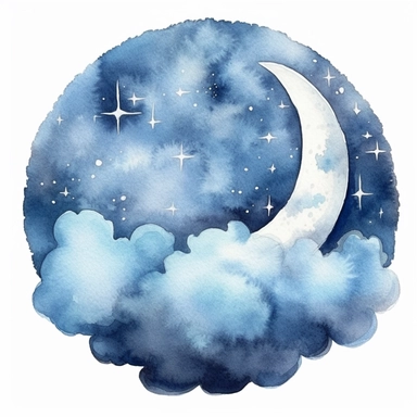 watercolor moon with clouds clipart