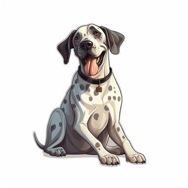 cute Great Dane, whole body, happy and smiling, bold line, clipart, sticker, white background, no shadow, 8k detail