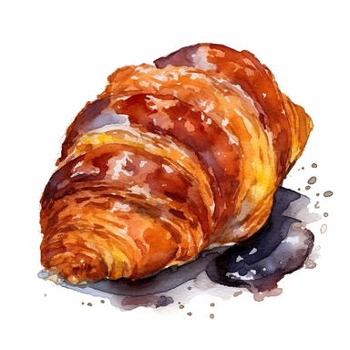 a France Croissant in the style of watercolour clipart with detailed brush strokes