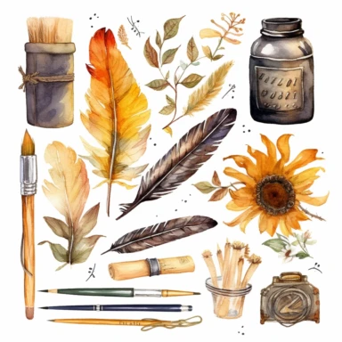 watercolor Writing Journal Clipart, dreamcore, white background