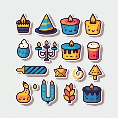vector sticker design, Hanukkah clipart, white background, flat colors