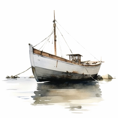 FISHING BOAT, watercolor painting by ANDREW WYETH, clipart, white background