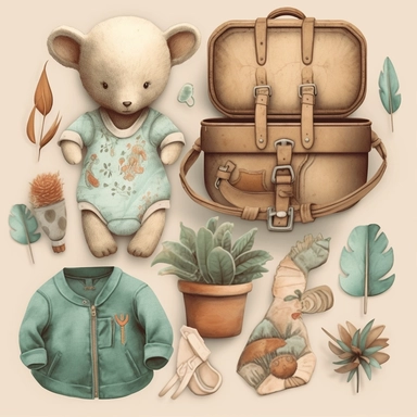 create a clip art layout for boho baby items in high detail, uhd
