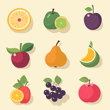 flat fruit icons clipart, single design, 8k