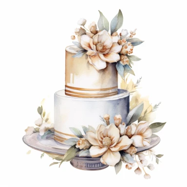 Hand drawn, watercolor, hyper realistic, white background, white margins, 16k, ultra detailed clipart, cut out image, hand-drawn, ultra HD, sharp and clean art, Engagement party cake topper. isolated,