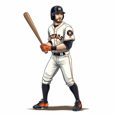 full body perspective of a Houston Astros baseball player cartoon illustration clipart, white background