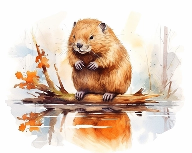clip art clipart set of beaver in watercolour designs, in the style of whitcomb-girls, white and amber, uhd image, detailed backgrounds, ilford pan f
