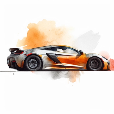 full side view extreme detail watercolour sport car clipart