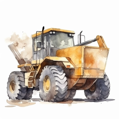 Construction Vehicle clipart on a white background, watercolor