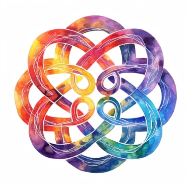 Infinity fractal clipart, watercolor, vibrant chakra colors, on white background