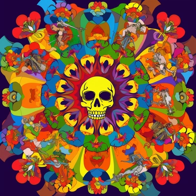 a kaleidoscope of bright colors in a grateful dead style shapes within clipart no fonts no words no letters