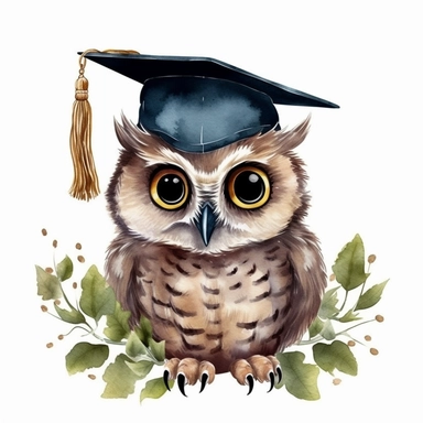 watercolor Graduation Owl Clipart Grad Student Owl PNG, Illustration clipart, 4K, extremely detailed