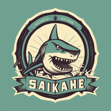 logo for shark attack, simple design, clipart, ar-15, border wall, bricks of sugar, ski mask, flea market, 1980s vibe, minimalistic design, urban brand recognition, famous, high end marketing, 2 color vector image, simple yet stylish, positive impact, in the style of a tee-shirt logo
