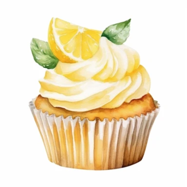 watercolor sweet lemon cupcake clipart, white background