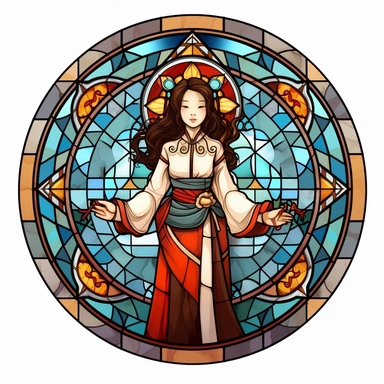 Vintage Cute Beautiful Round Stained Glass Korean fashion girl Sublimation Clipart, Cartoon, hyper realistic, intricate detail, illustration style, high solution, on the white background