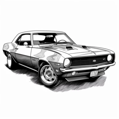 muscle car clipart, black and white