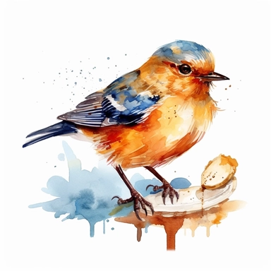An endearing watercolor Eum bird clipart of Eum bird eating 300DPI