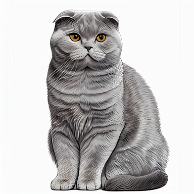 Scottish Fold Cat Breed, full body, hand draw Illustration clipart, 4K, extremely detailed