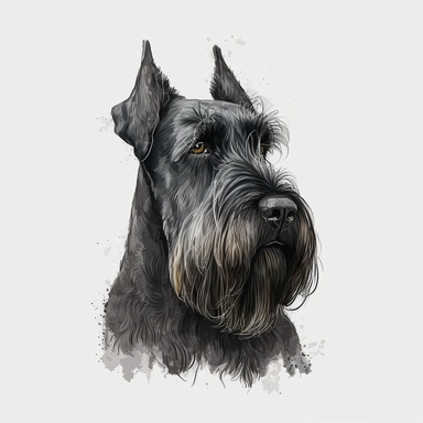 giant schnauzer dog head portrait, full body, watercolor style, portrait, clipart, vector, completely white background