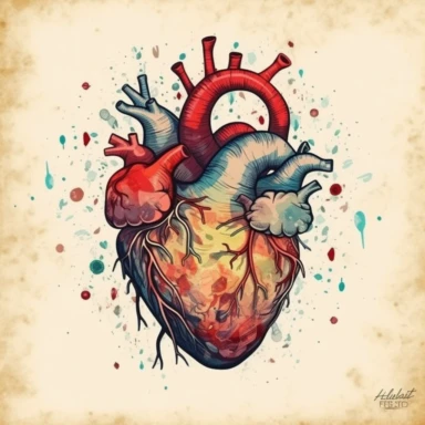The term atrial fibrillation is derived from the Latin word atrium, meaning the upper chambers of the heart, and the Latin word fibrillatio, meaning rapid, irregular contractions. medical storybook illustration, simple art, clipart,