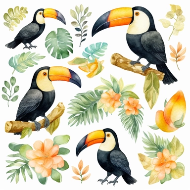 cute Watercolor toucan Clipart set, Cute Baby Shower Graphics