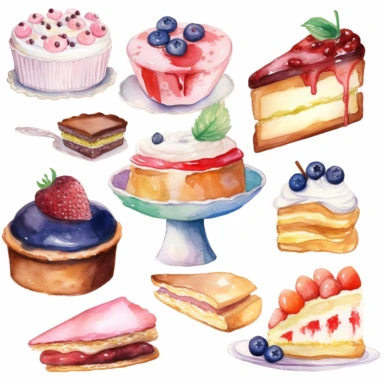 Watercolor home bakery clipart Hand drawn bakery logo design DIY Confectionary watercolor clip art Wedding cakes and cupcakes clipart