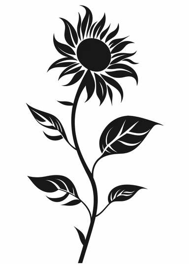 Simple outline of a sunflower, kids cartoon, minimalist, black on white, lineart, 2d flat file, silhouette, clipart, svg