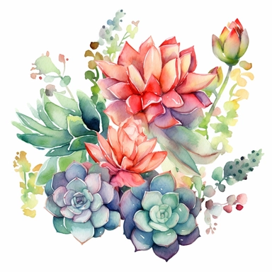 Succulent clipart, Floral clip art, png, Digital Watercolor, Free commercial use, scrapbooking, Cactus illustration, Greenery.