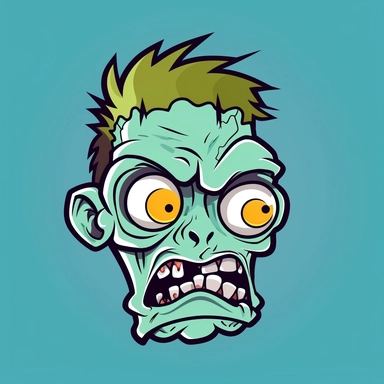 Cute zombie head clipart, clean lines, well defined, bold outline